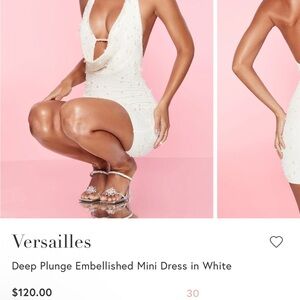 Oh Polly White Deep Plunge Embellished Mini Dress